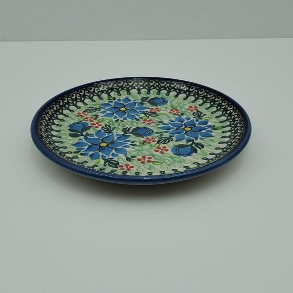 Polish Pottery Floral Unikat Dessert Plate Blue Flowers Bread Appetizer Plate - Picture 2 of 6